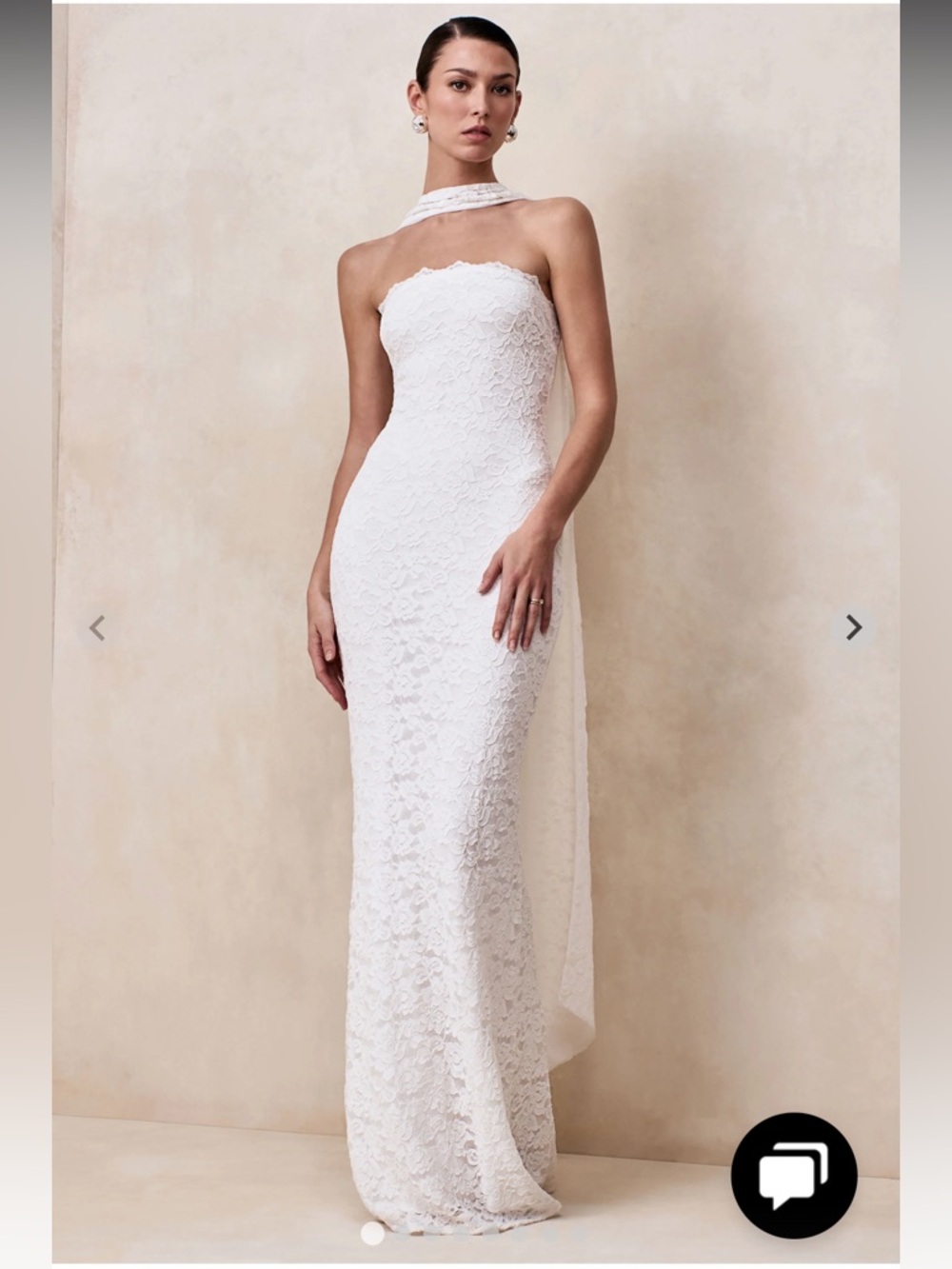Club London Massima Strapless White Lace Bandeau Dress with Neck Scarf